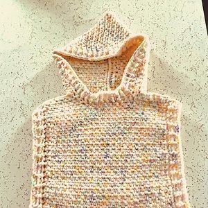 Hand Crocheted Hoodie Poncho, Spring Multicolor